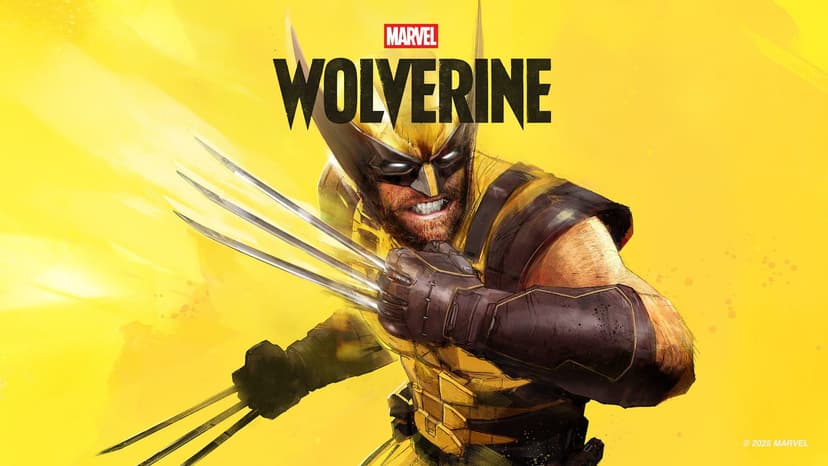 Wolverine in battle stance, claws extended, eyes glowing in dark setting.